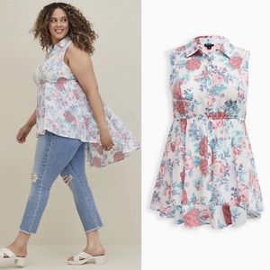 TORRID FLORAL BABYDOLL POPLIN BUTTON-FRONT SHIRT